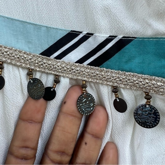 Chico's Open Front Blouse White Double Layer Beaded Sheer Boho Women Size Small - Picture 7 of 12